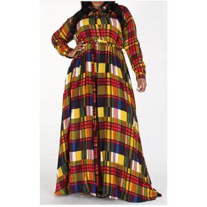 Eien USA Colorful Plaid Maxi Dress Plus 2X NWOT